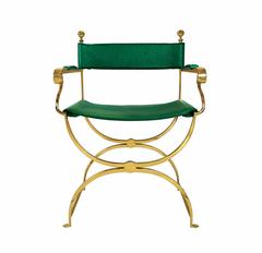 Valenti Pair of Brass Frame Savonarola Armchairs, Spain, circa 1980