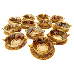 Important Dresden Ambrosius Lamm Opera Set 12 Very Large Cups and Underplates