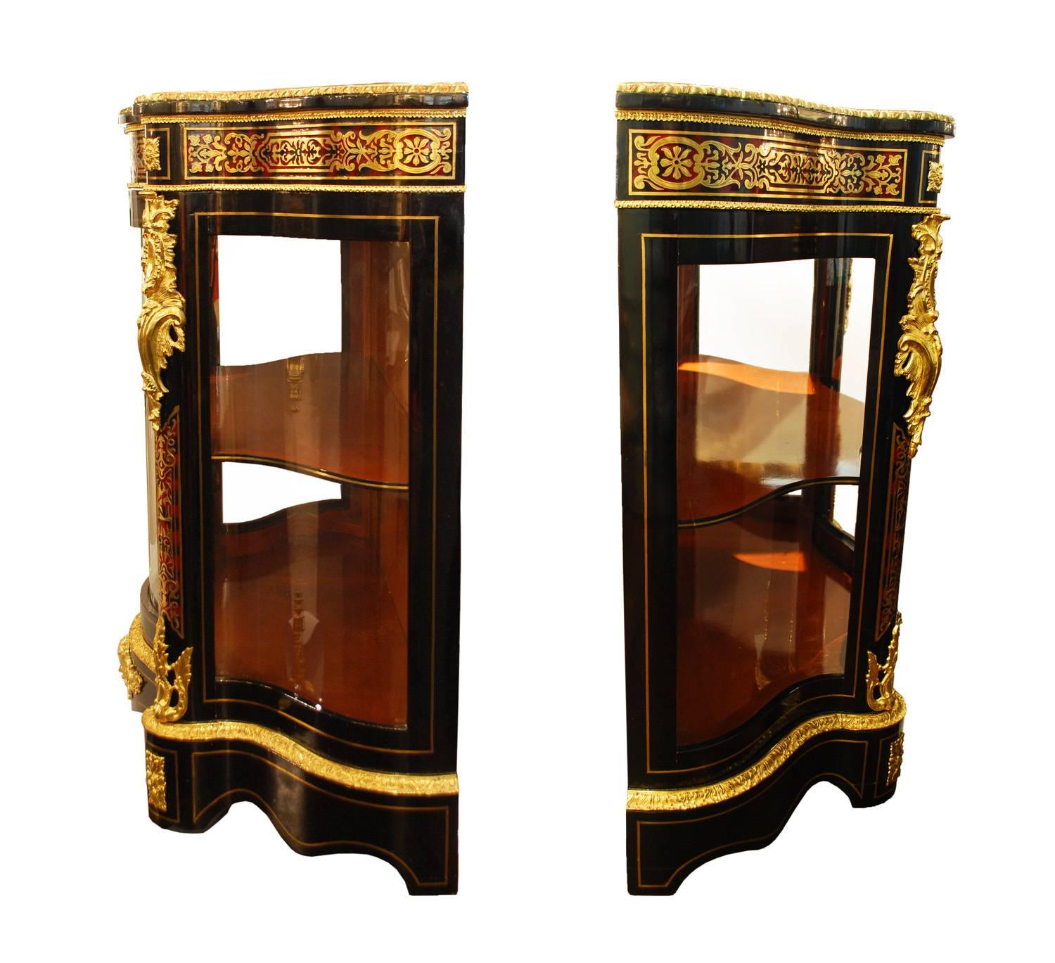 European Pair of Boulle Style Ebonized Cabinets Displays For Sale