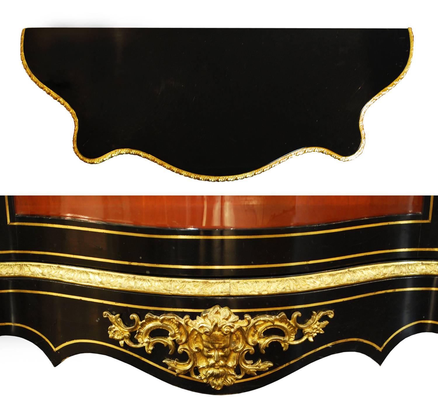 Inlay Pair of Boulle Style Ebonized Cabinets Displays For Sale
