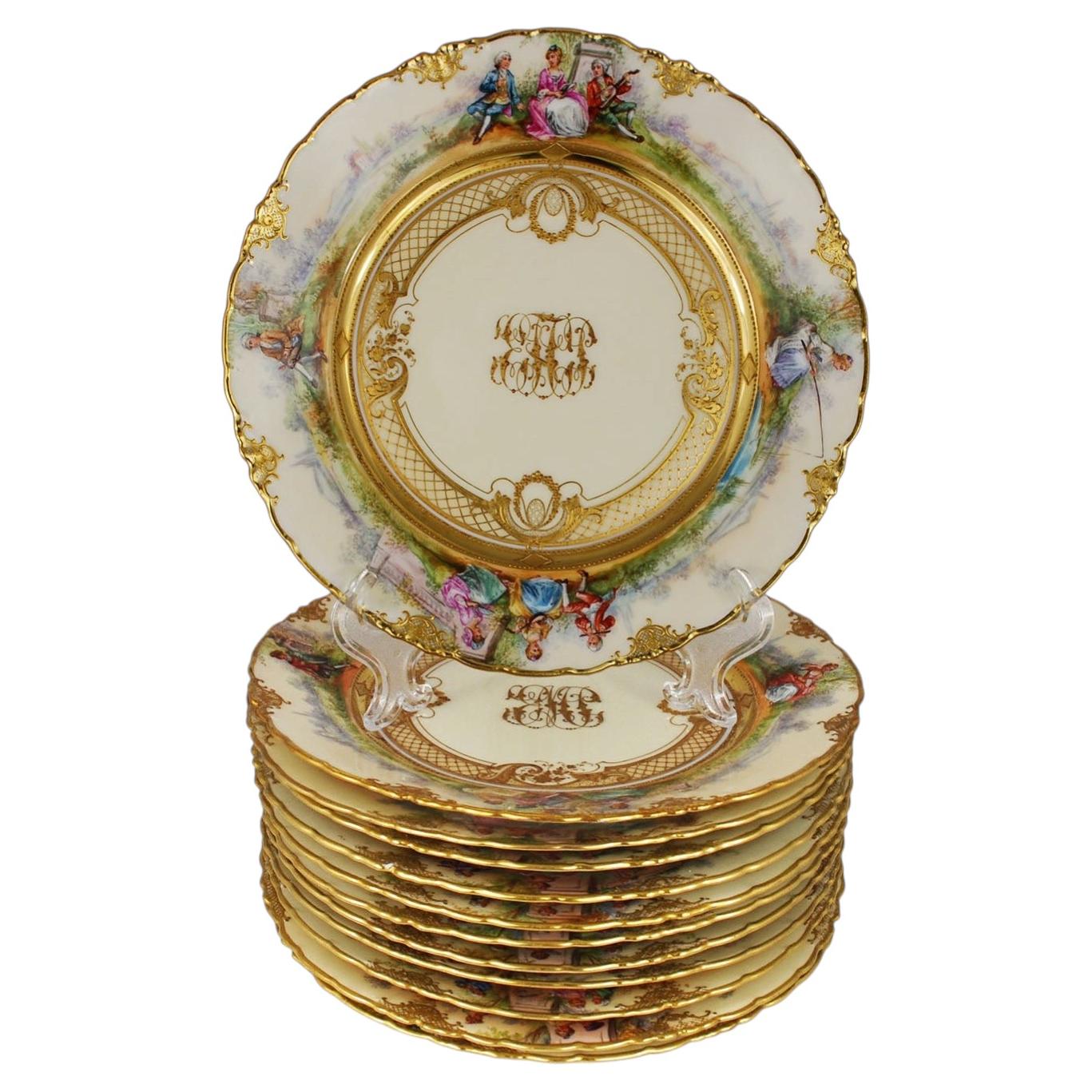 Set of 10 Dresden Ambrosius Lamm Dessert Salad Plates Hand Painted Vintage