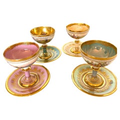 Set of 4 Dresden Ambrosius Lamm Footed Cups and Saucer Hand Painted