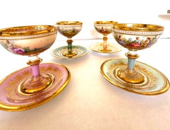 Set of 4 Dresden Ambrosius Lamm Footed Cups and Saucer Hand Painted