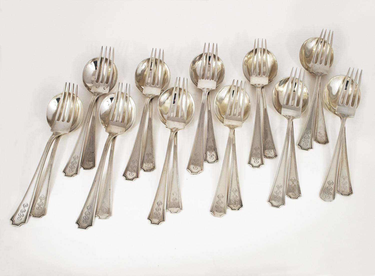 Gorham Sterling Silver Vintage Flatware Fairfax Pattern, circa 1934 at