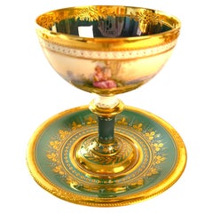 Dresden Ambrosius Lamm Green Footed Cup and Saucer Hand Painted Sherbet Antique
