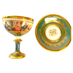 Dresden Ambrosius Lamm Green Footed Cup and Saucer Hand Painted Sherbet Antique