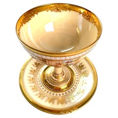Amrosius Lamm Dresden Sherbet Footed Cup Saucer Cream Gilt Hand Painted Antique