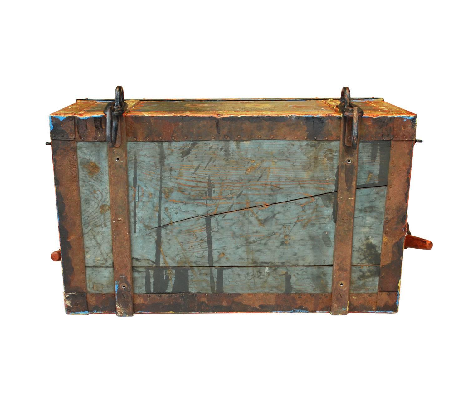 Spanish Antique Trunk Painted Wood Ship Sailing Boat