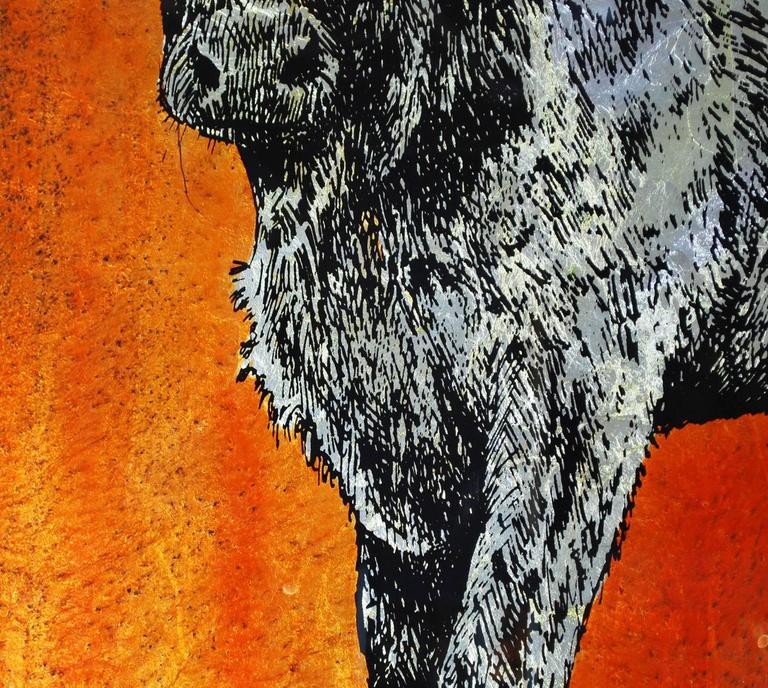 Rare Longhorn Texas Bull Painting By Jack White Circa 1975 For