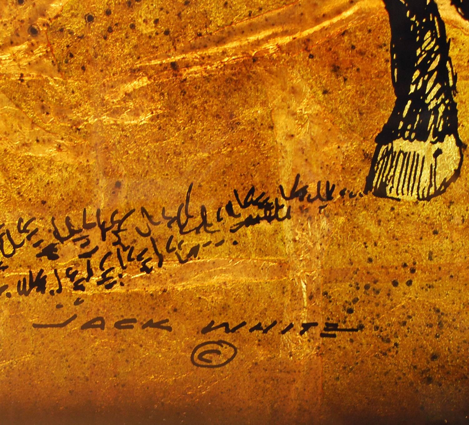 American Horse Painting on Glass Gold Silver Leaf, Jack White, circa 1970