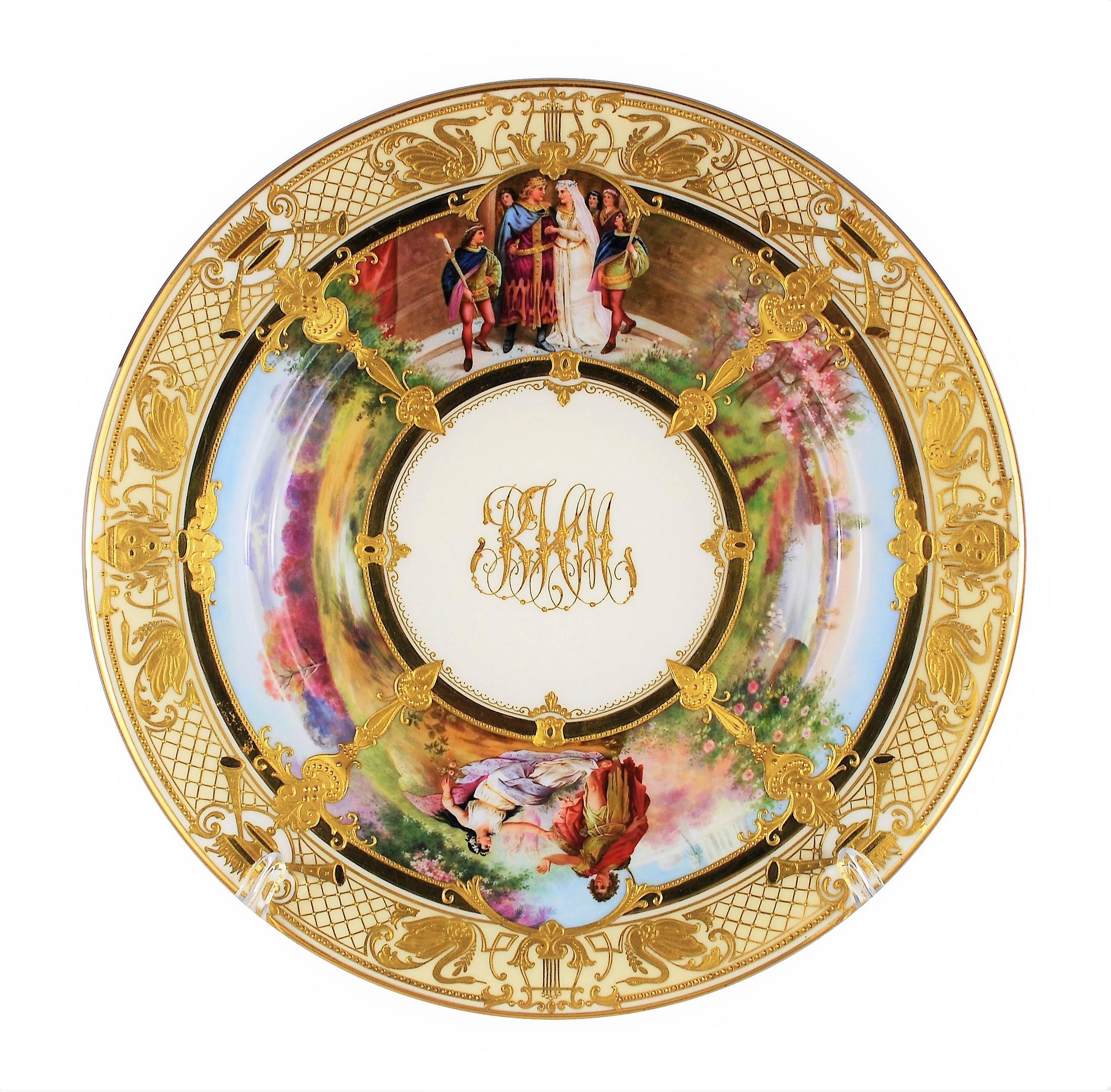 Gilt Ambrosius Lamm Dresden Opera Plates Cabinet Dinner Vintage, Set of 12