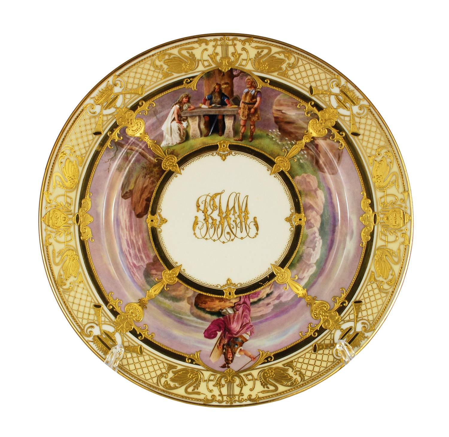 Ambrosius Lamm Dresden Opera Plates Cabinet Dinner Vintage, Set of 12 In Good Condition In Austin, TX
