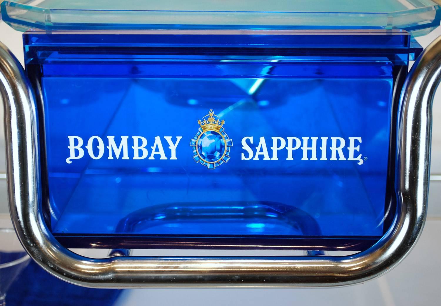 Bar Cart Set Trolley Acrylic Barware by Bombay Sapphire In Good Condition For Sale In Austin, TX