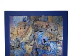 Abstract Blue Silver Leaf Mixed Media Painting Canvas Vera Simons