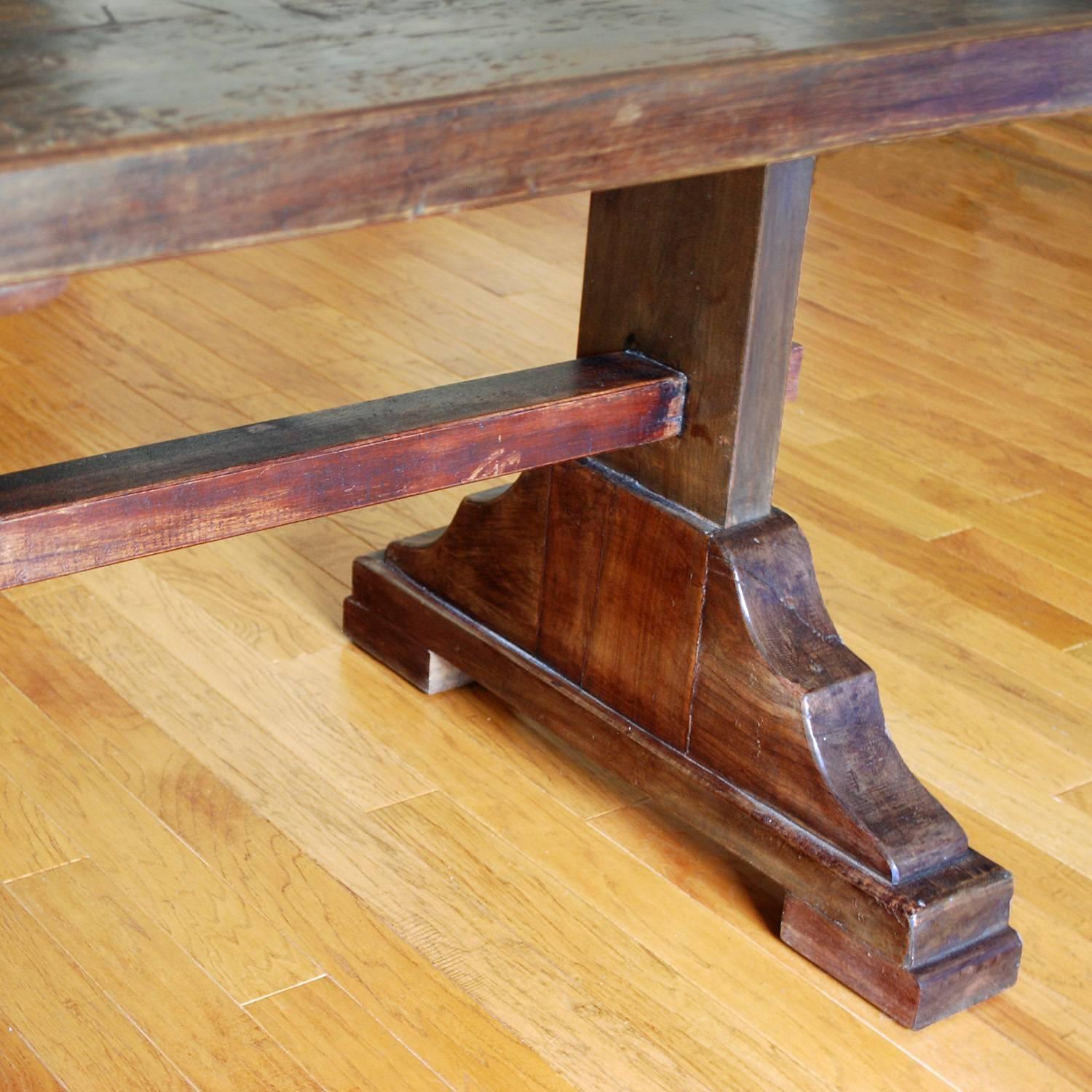 Trestle Dining Table Teakwood Rustic Antique Style In Good Condition In Austin, TX