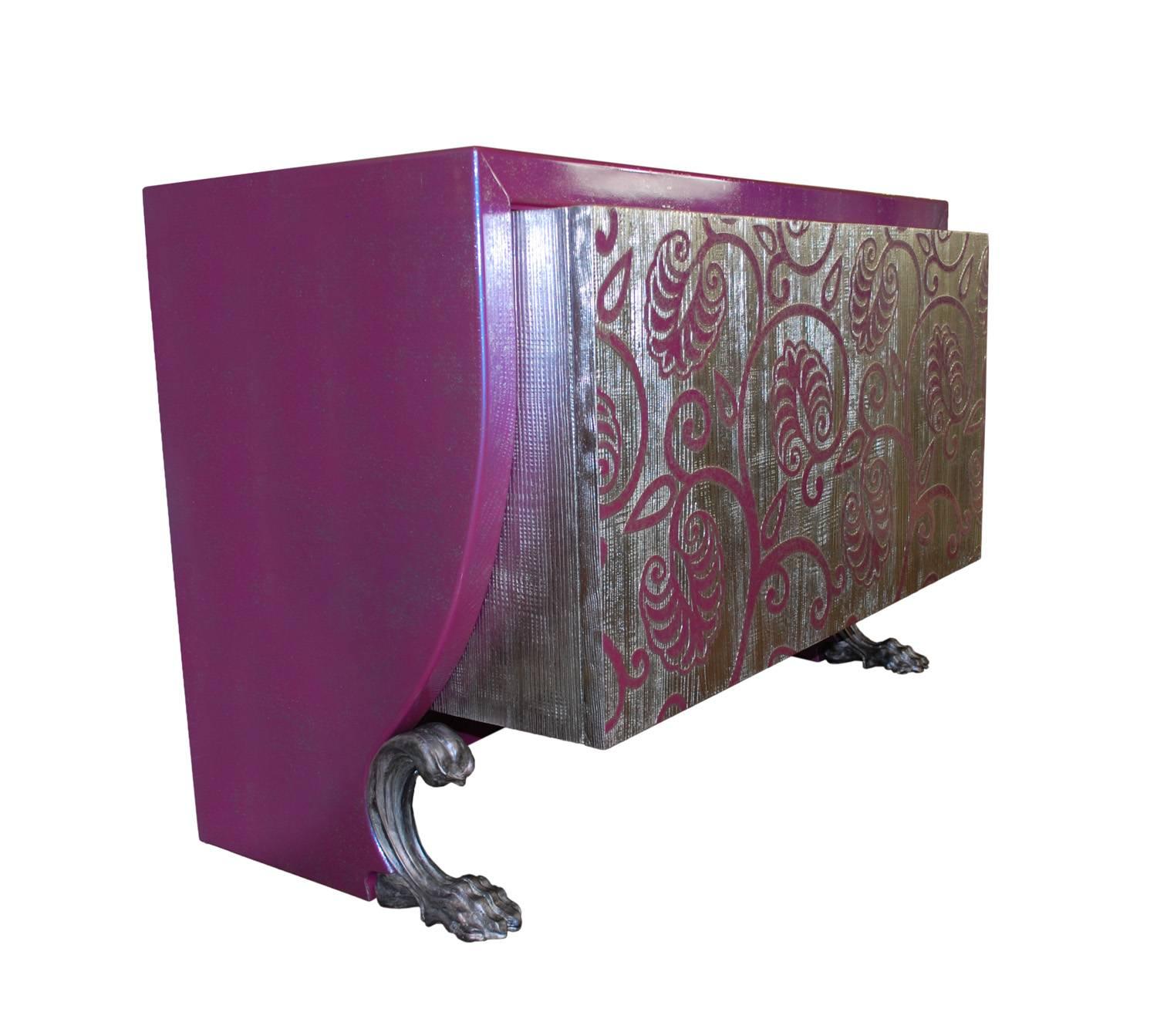 Carlo Rampazzi Italian Large Cabinet Purple Silver Modern Italiano en venta