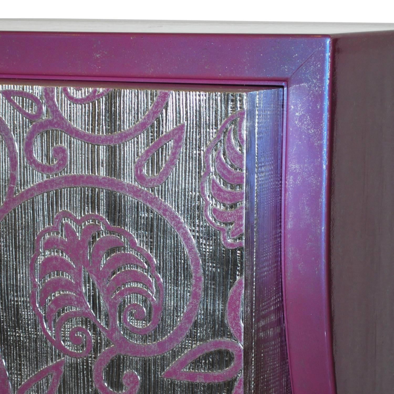 Carlo Rampazzi Italian Large Cabinet Purple Silver Modern Pintado en venta