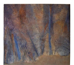 Grande peinture abstraite sur toile, techniques mixtes, de V. Simons, vers 1985