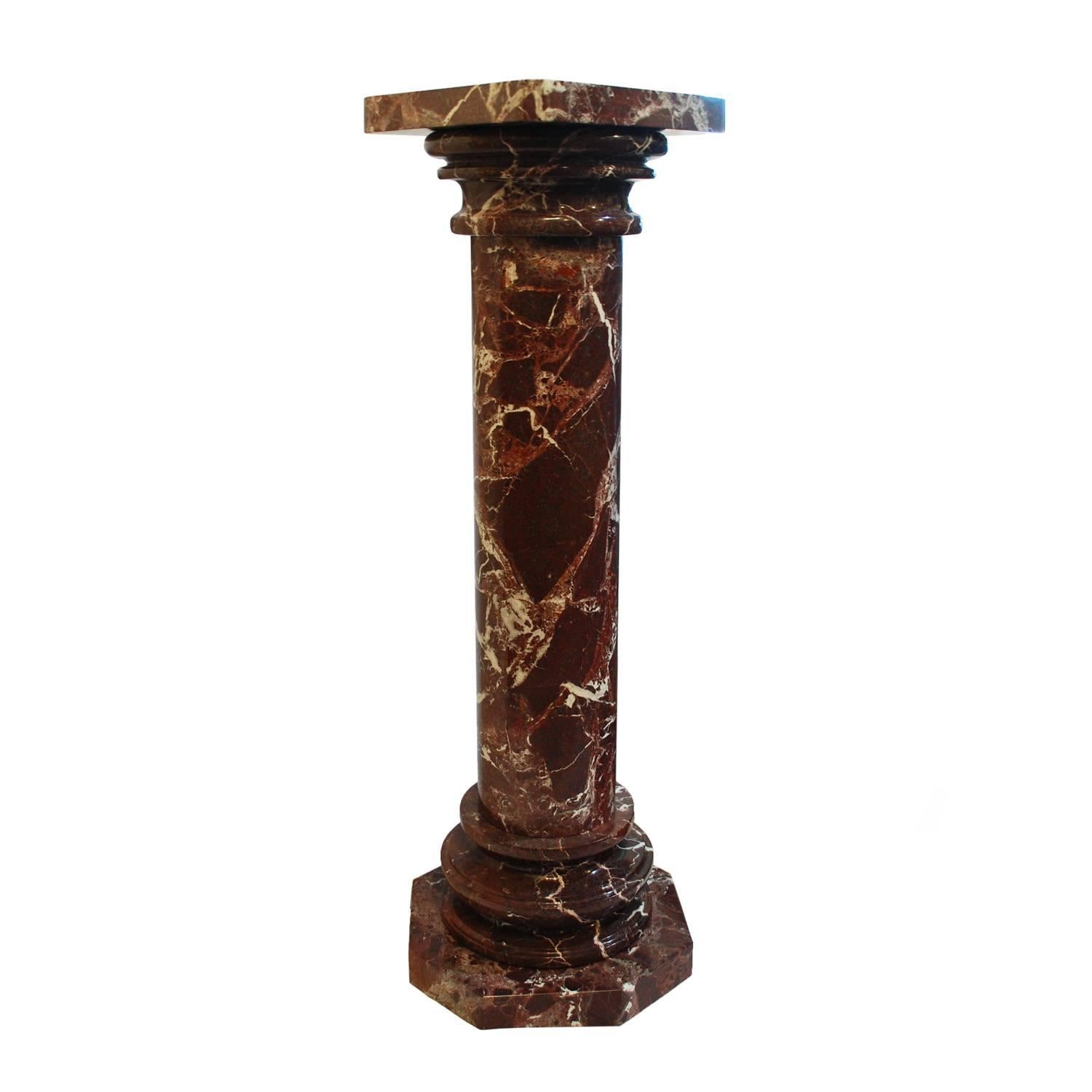 Pair of Similar Red Marble Pillar Column Pedestals Stands In Excellent Condition In Austin, TX