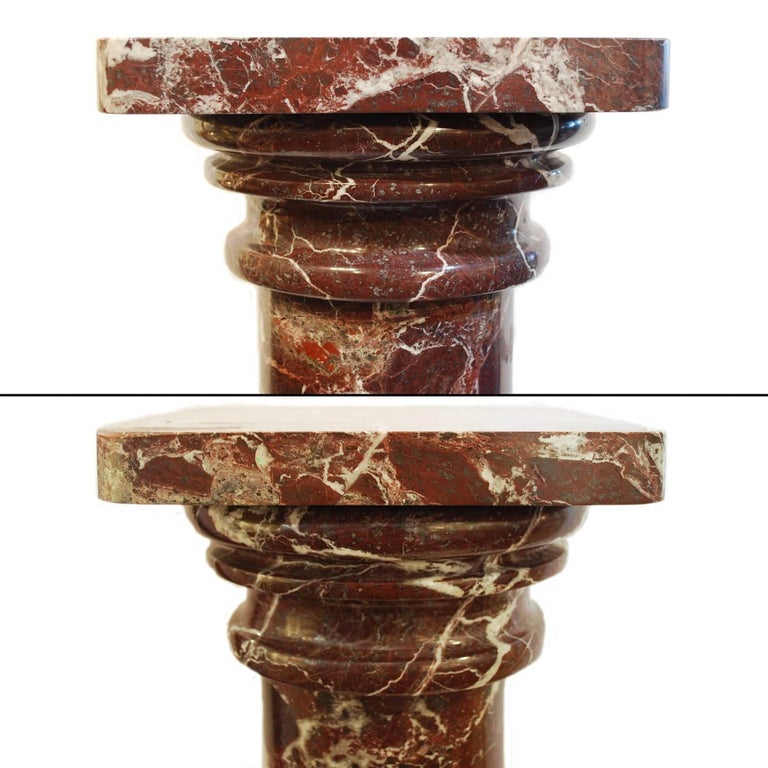 Pair of Similar Red Marble Pillar Column Pedestals Stands at 1stDibs