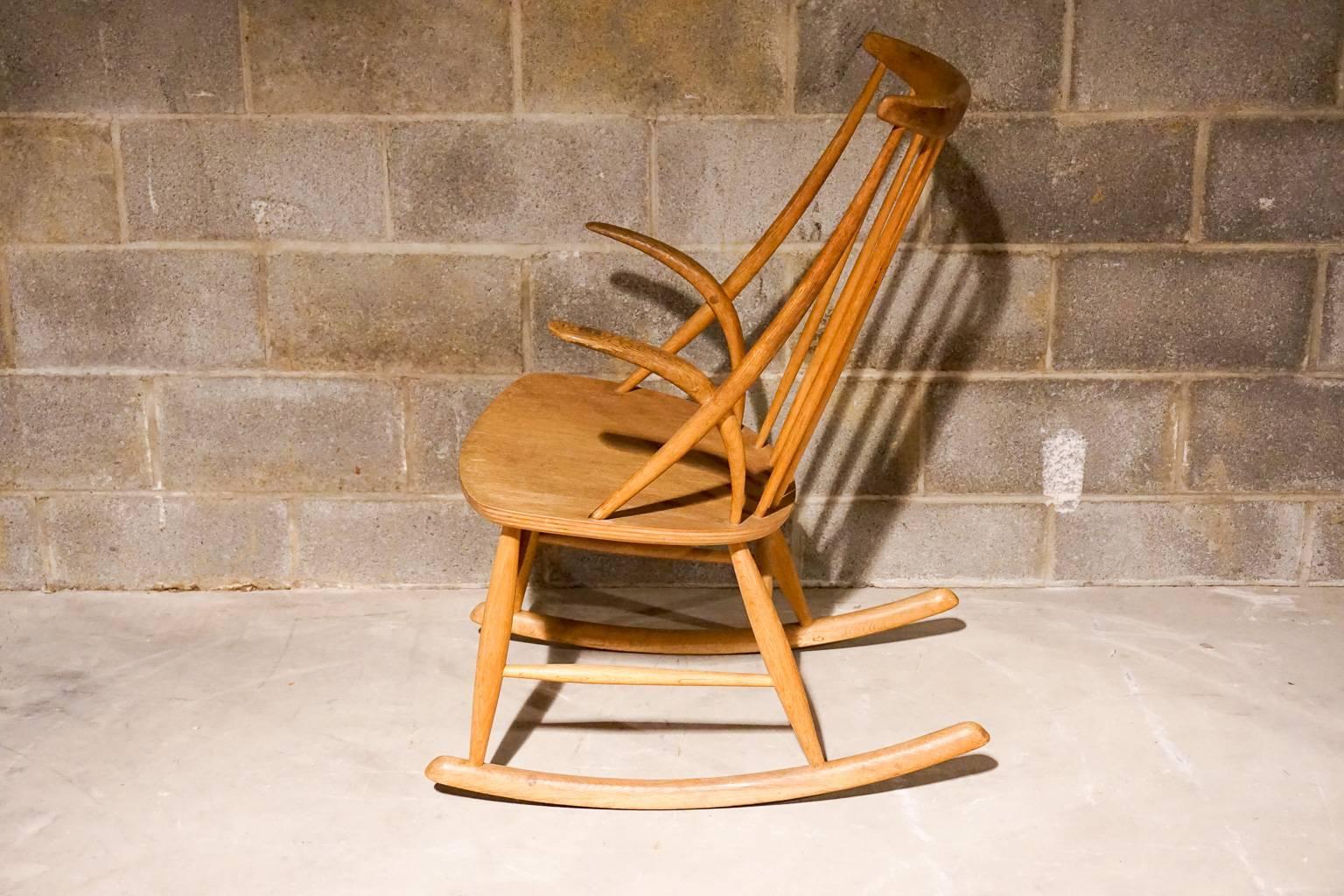 Oak rocking chair designed by Illum Wikkelso.