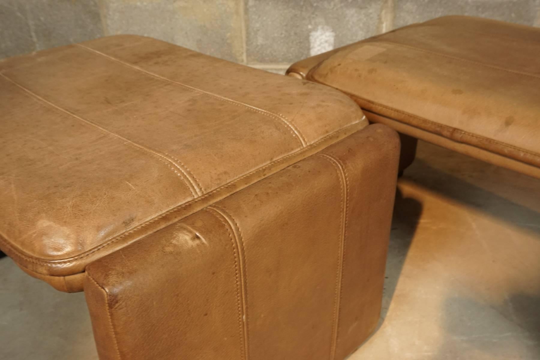 Late 20th Century Pair of Leather De Sede Stools