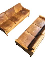 Pair of Danish Leather Sofas Manufactured by OPE, Sweden