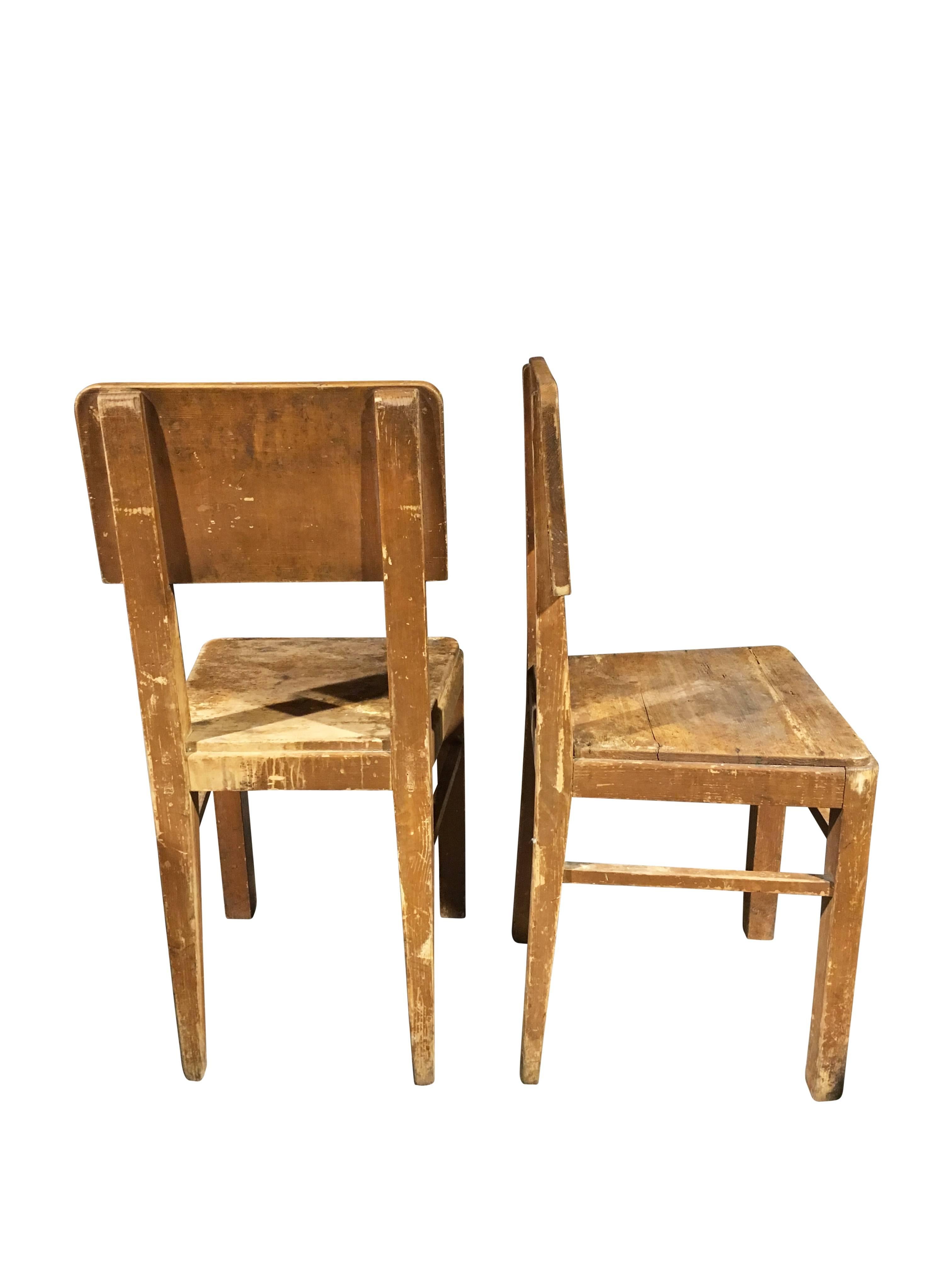 Pair of Primitive Wooden Chairs from Belgium In Good Condition In Nashville, TN