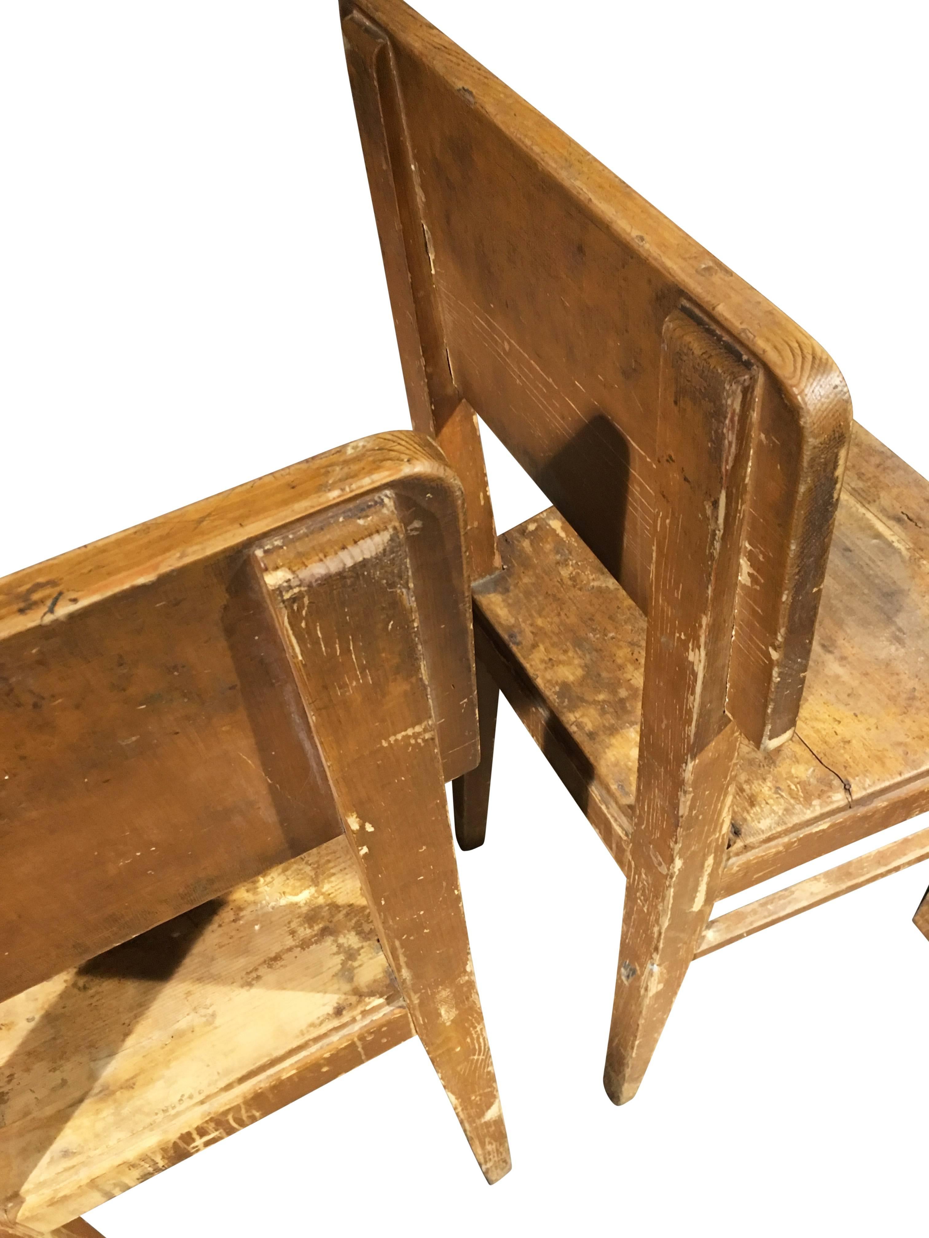Early 20th Century Pair of Primitive Wooden Chairs from Belgium