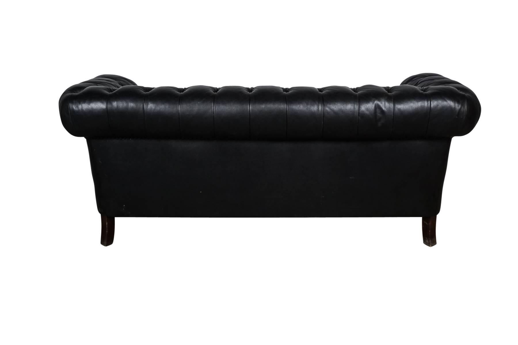 Vintage Black Leather Chesterfield Sofa 1