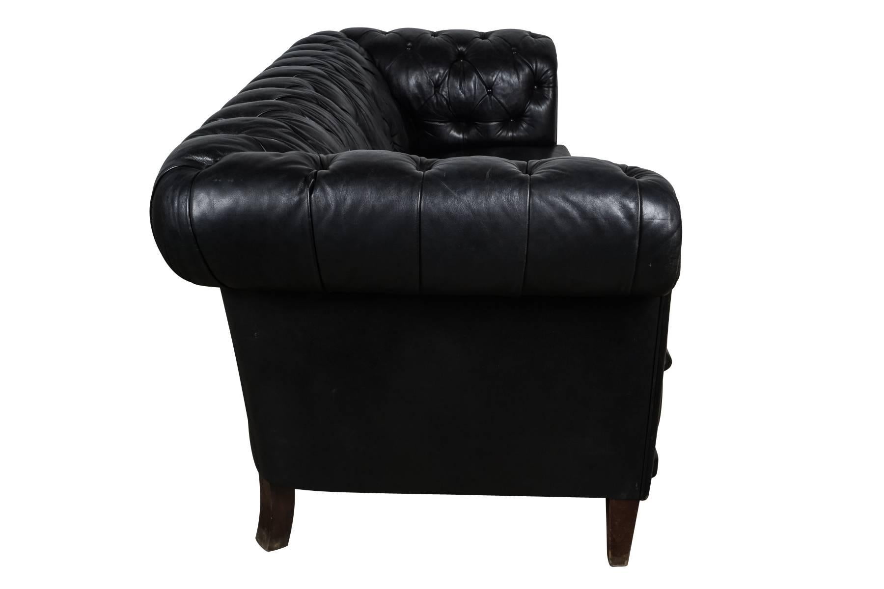 Vintage Black Leather Chesterfield Sofa 2