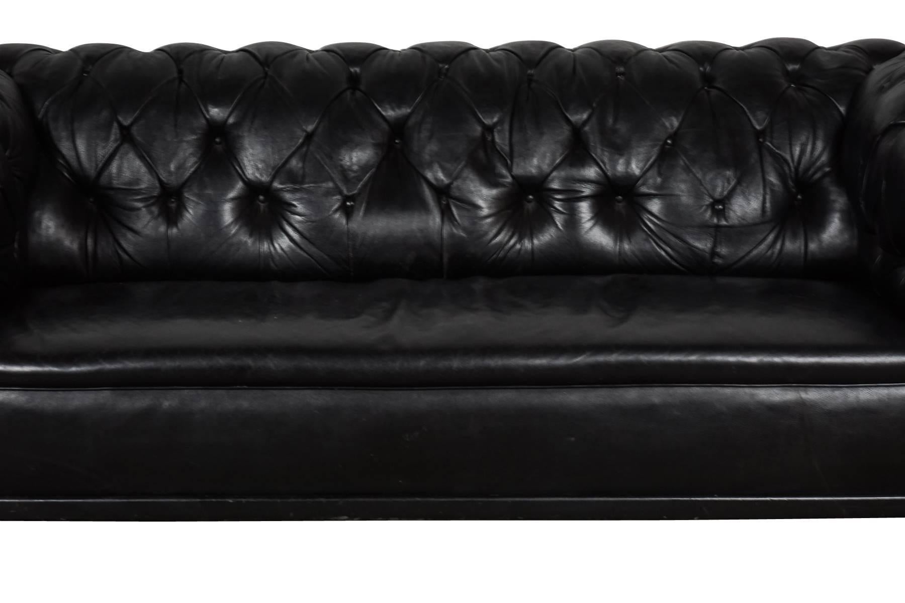 Mid-20th Century Vintage Black Leather Chesterfield Sofa