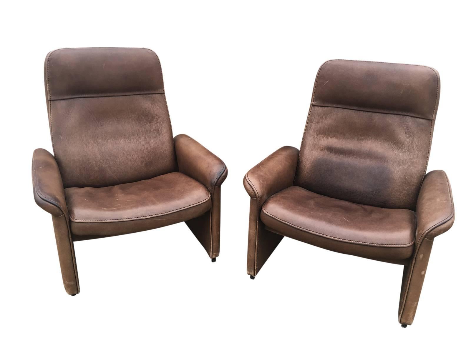 Pair of Leather Lounge Chairs Manufactured by De Sede, Switzerland 2