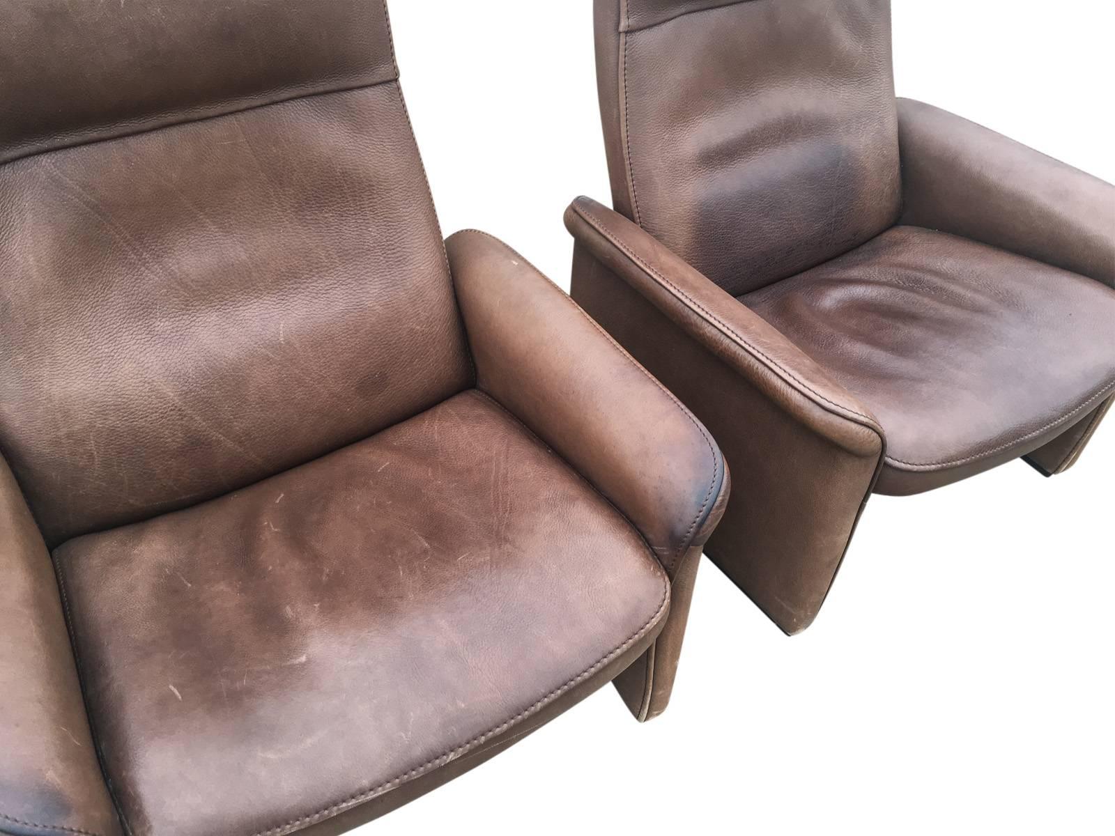 Pair of Leather Lounge Chairs Manufactured by De Sede, Switzerland 5
