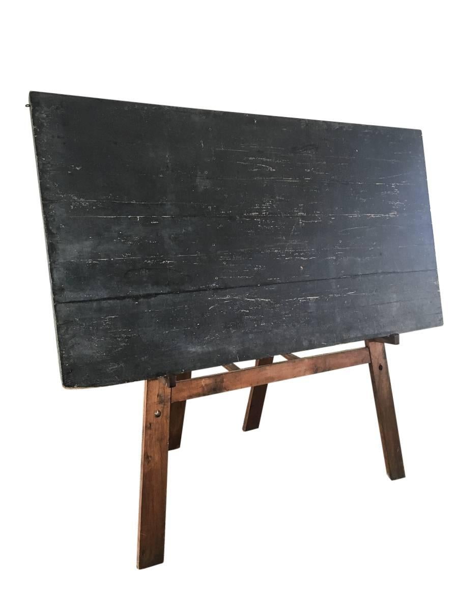 Large primitive French chalkboard on stand. Foldable stand and adjustable height.