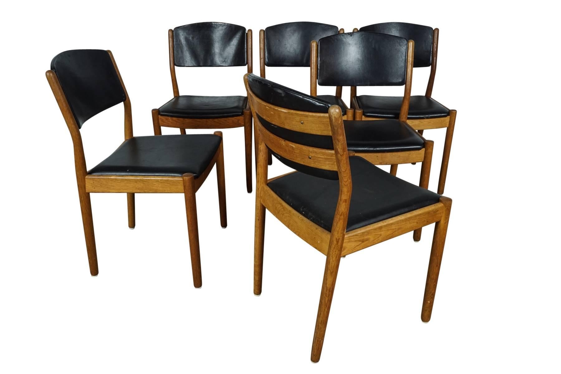Danish Set of Six Dining Chairs Designed by Poul M. Volther, Model J61, circa 1960