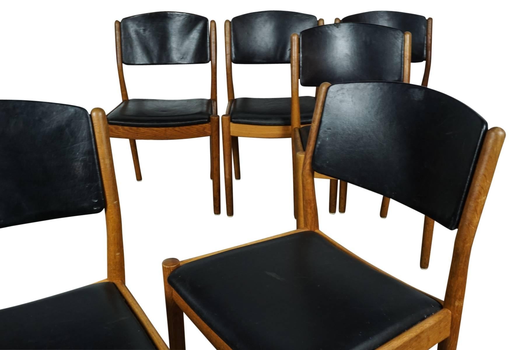 Mid-20th Century Set of Six Dining Chairs Designed by Poul M. Volther, Model J61, circa 1960