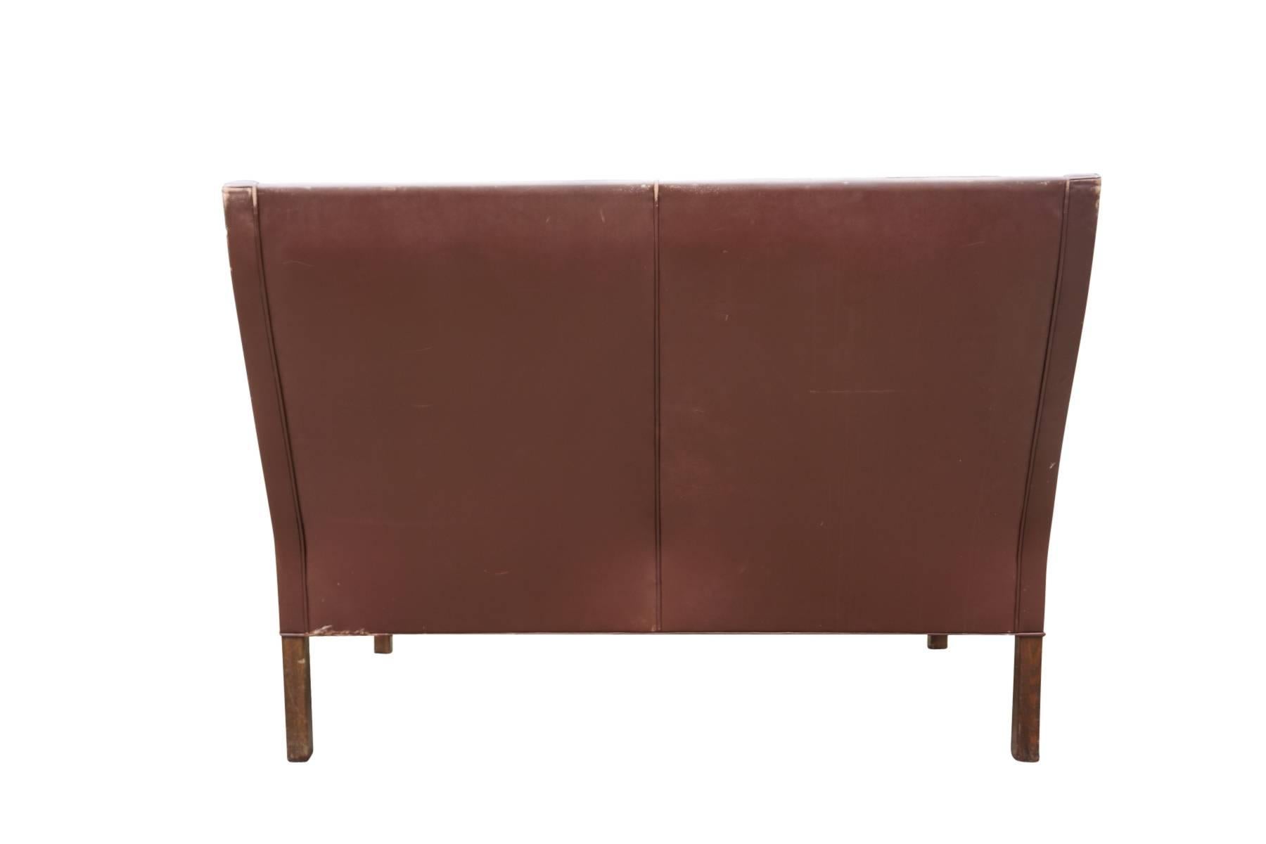 Borge Mogensen Brown Leather Settee, Produced by Fredericia Stolefabrik 3