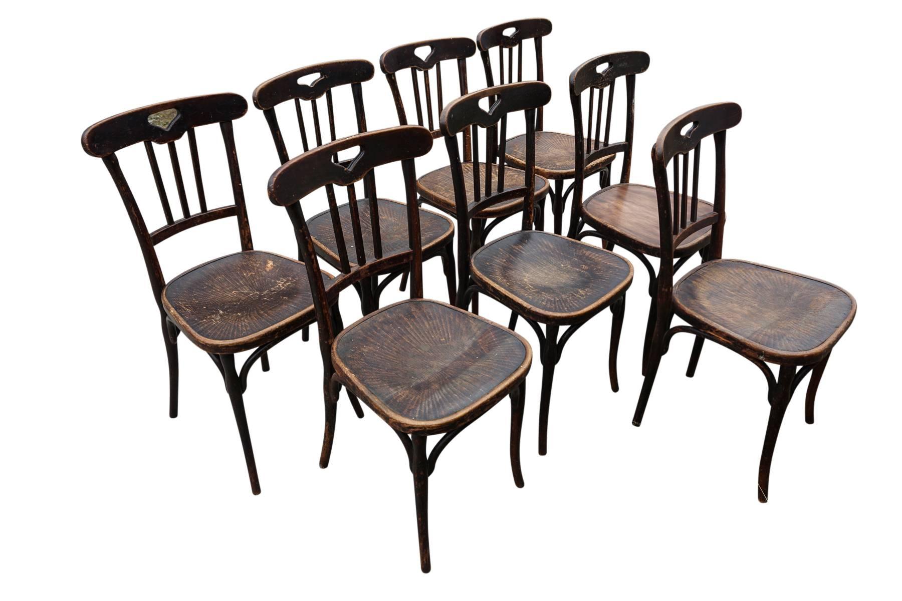 Mid-20th Century Eight Bistro Chairs from a Theatre, Manufactured by J & J Kohn, Austria