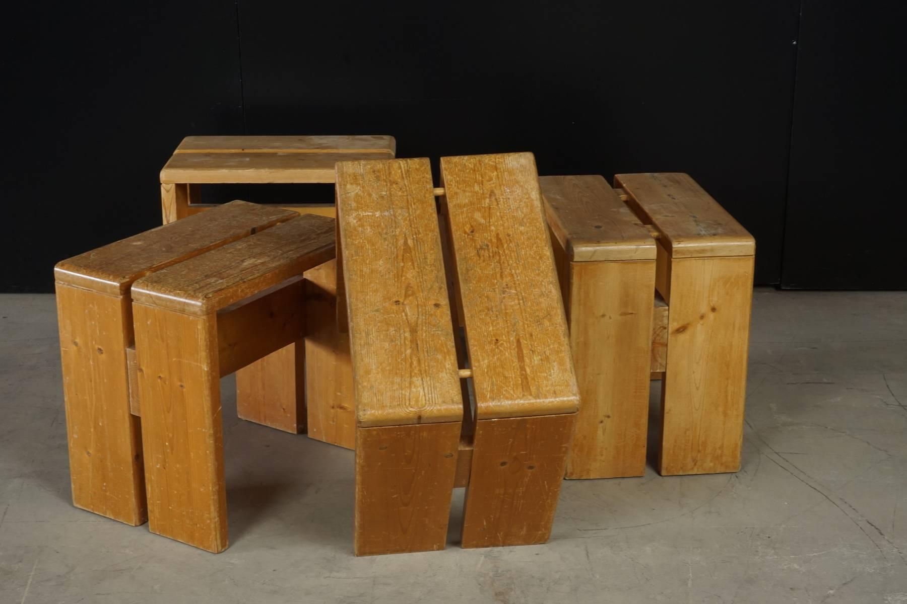 Mid-20th Century Set of Stools Designed by Charlotte Perriand for Les Arcs, France, circa 1960