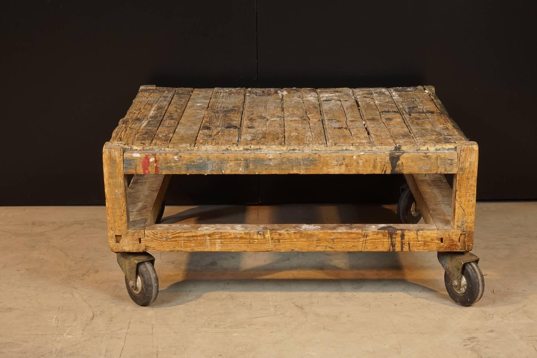 Mid-20th Century French Artist's Coffee Table on Casters, circa 1950