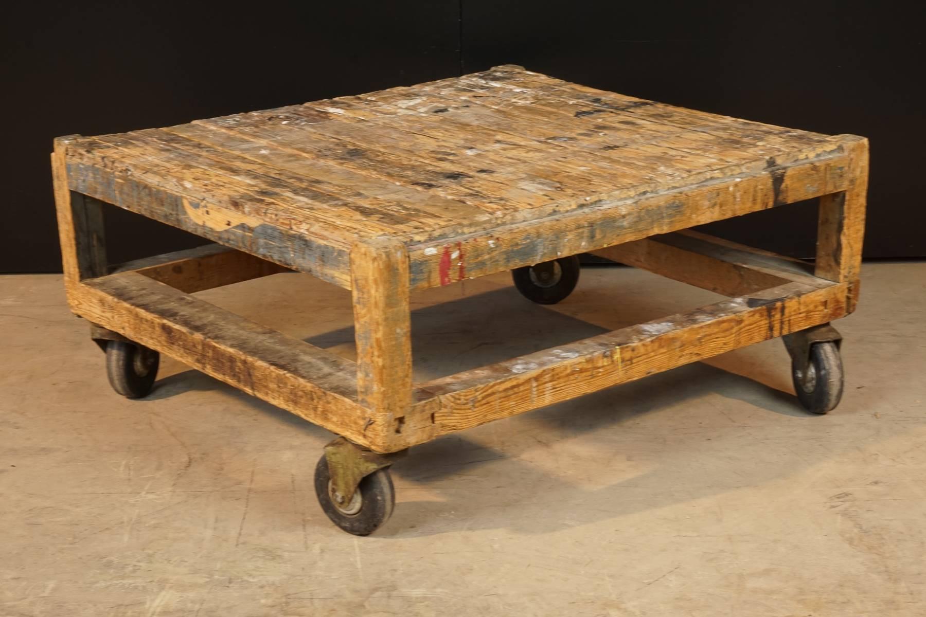 French Artist's Coffee Table on Casters, circa 1950 1