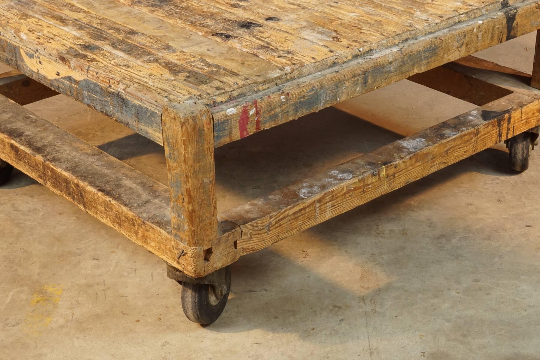 French Artist's Coffee Table on Casters, circa 1950 2