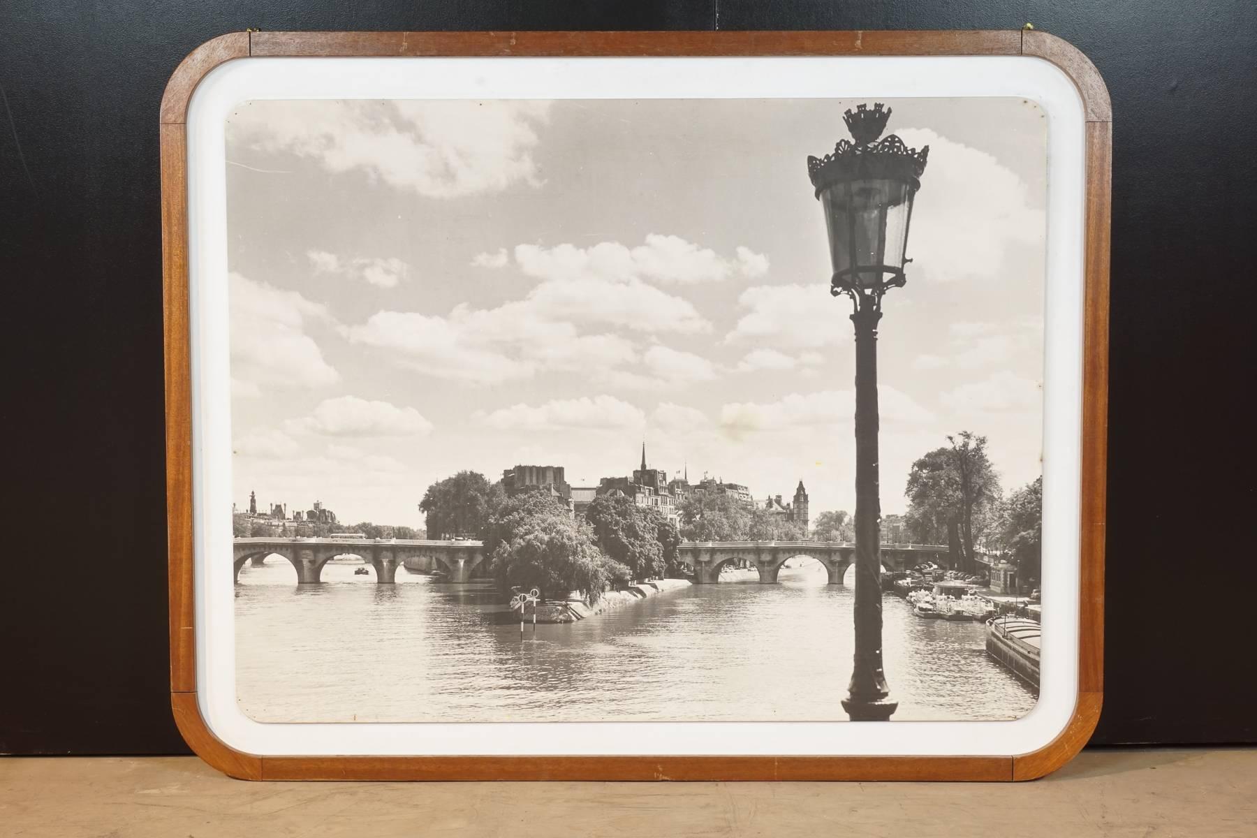 Framed vintage image of Paris in oak, circa 1960.