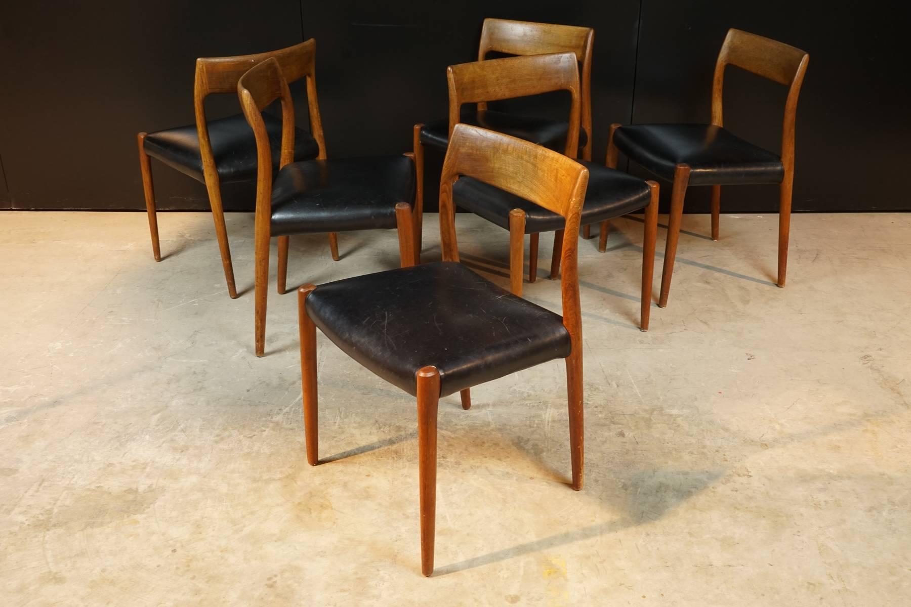 Mid-20th Century Teak Chair No. 77, Set of Six, Niels Moller for Moller Models, Denmark, 1960s
