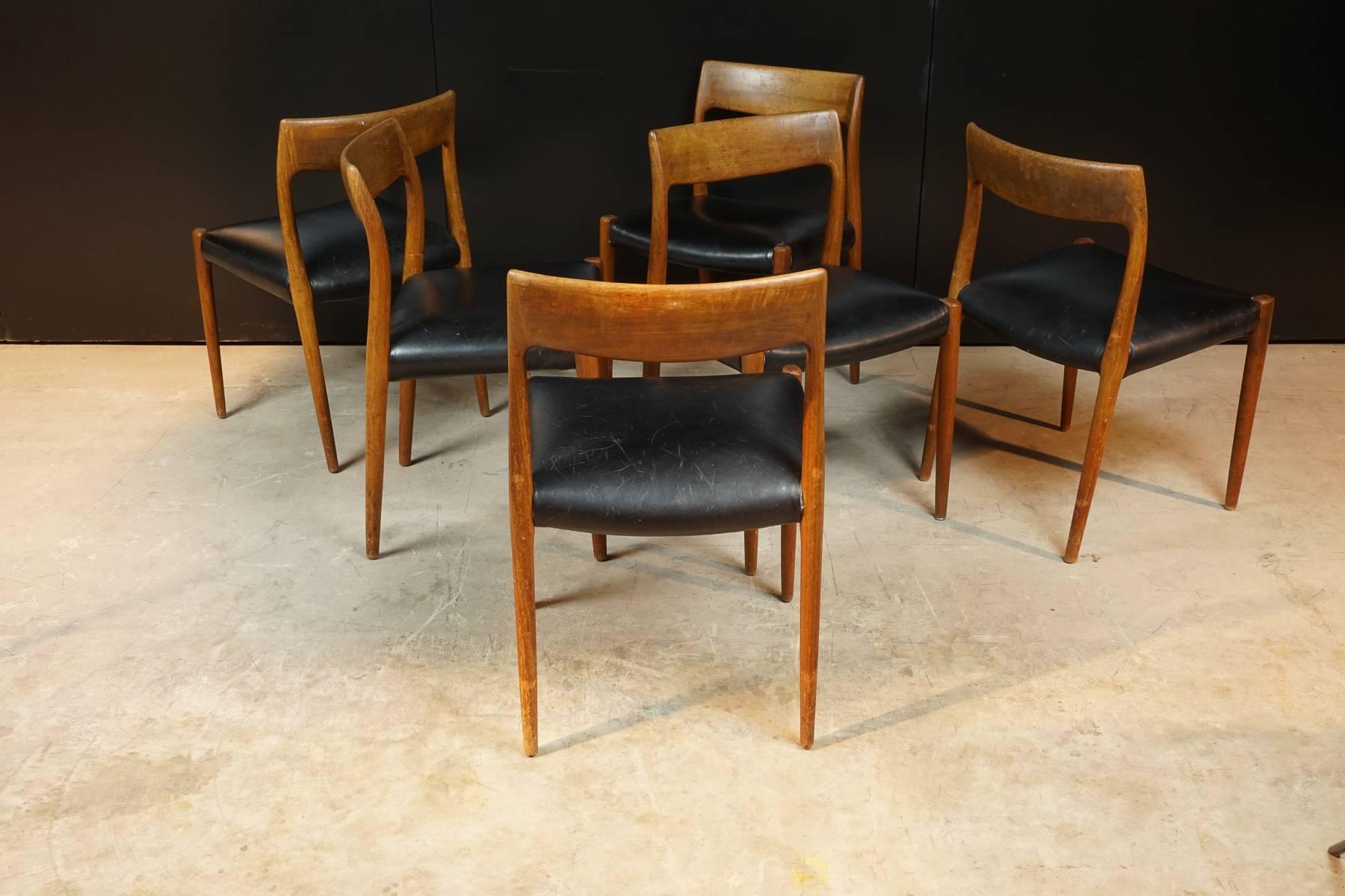 Teak Chair No. 77, Set of Six, Niels Moller for Moller Models, Denmark, 1960s 1