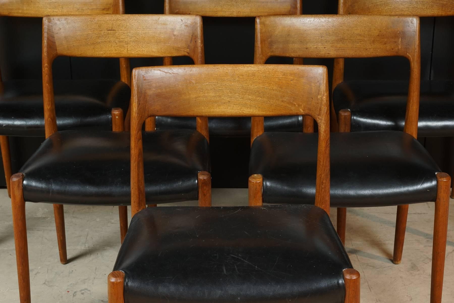 Mid-Century Modern Teak Chair No. 77, Set of Six, Niels Moller for Moller Models, Denmark, 1960s
