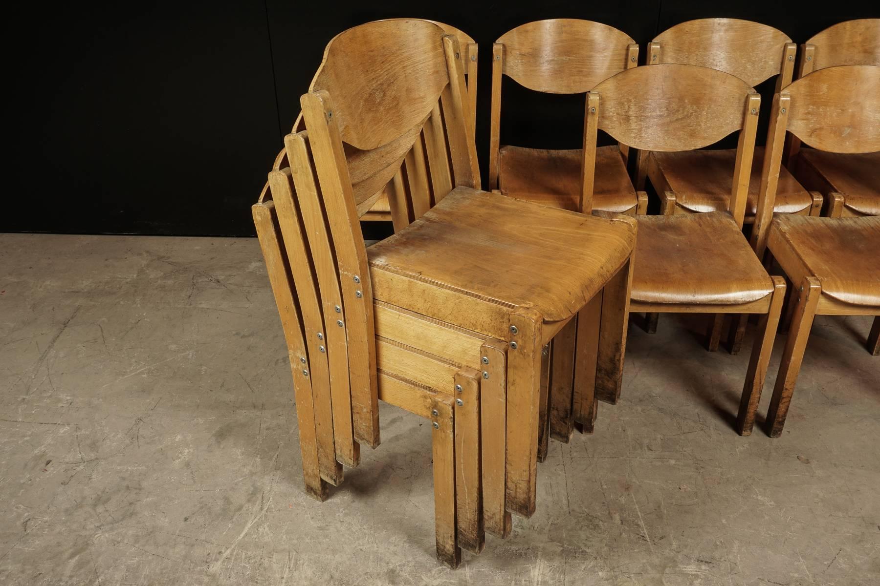 Set of Ten Stacking Chairs from a University in France, circa 1960 1