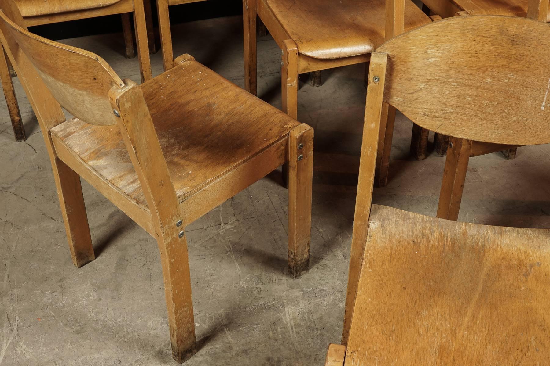 Mid-20th Century Set of Ten Stacking Chairs from a University in France, circa 1960