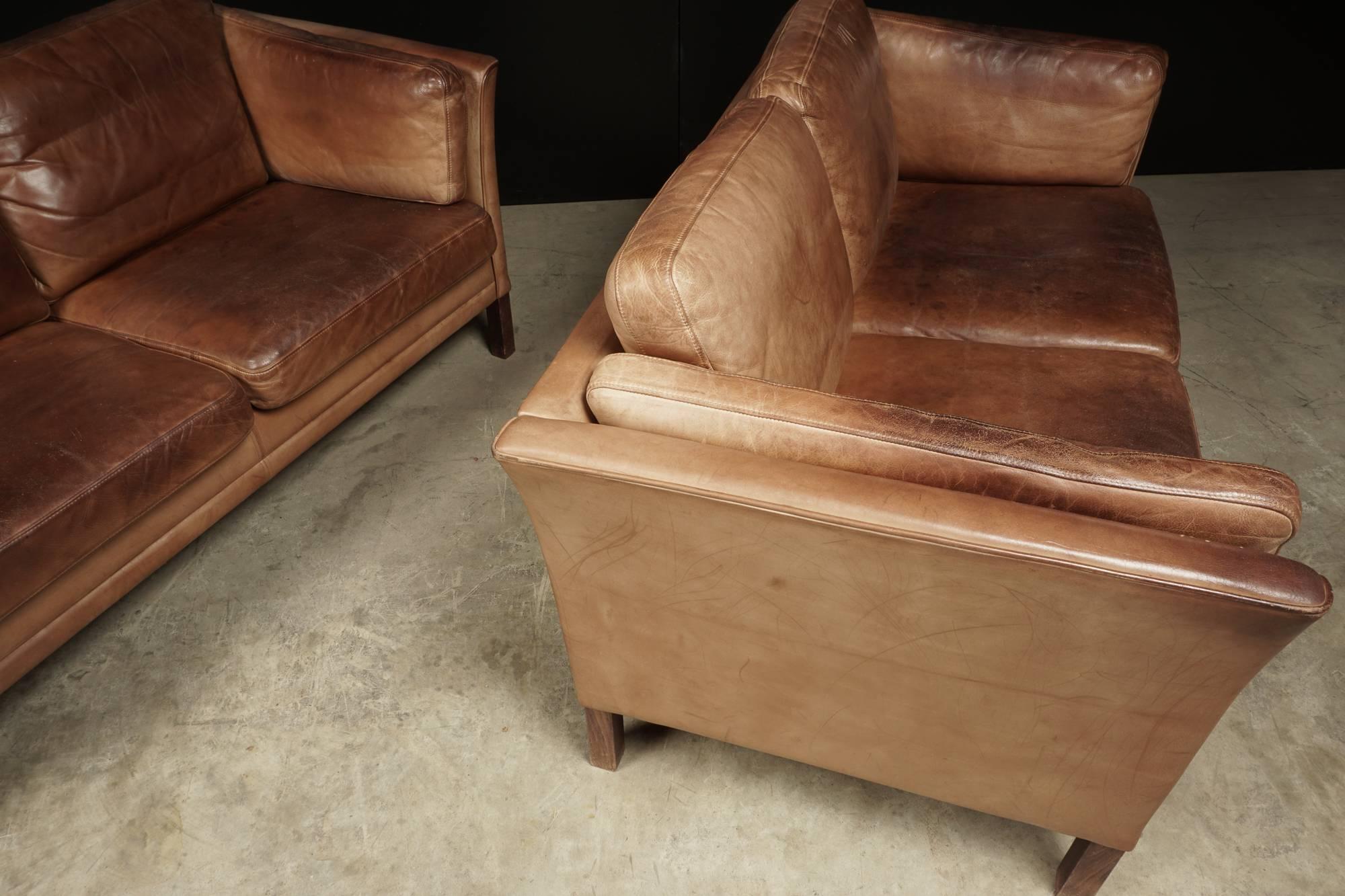 Pair of Two-Seater Leather Sofas from Denmark, circa 1970 1